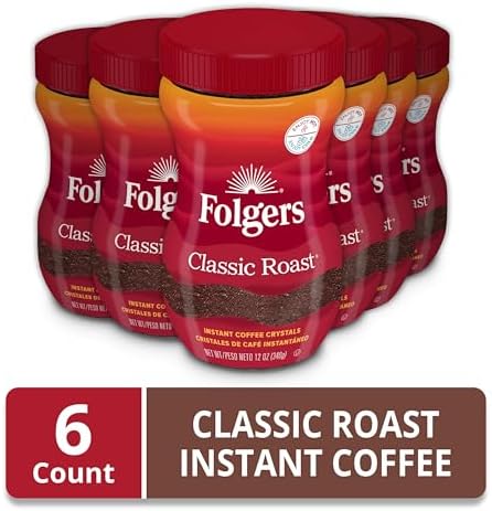 Folgers Classic Roast Instant Coffee, 12 Oz. Jar (Pack of 6)