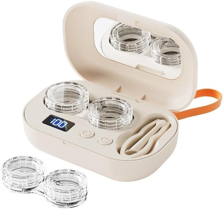 Ultrasonic Contact Lens Cleaner Rechargeable Eye Contact Cleaner with Vanity Mirror Compact Contact Lens Cleaner with Two Cleaning Modes Fits Hard, Soft, Multicolor Contact Lens