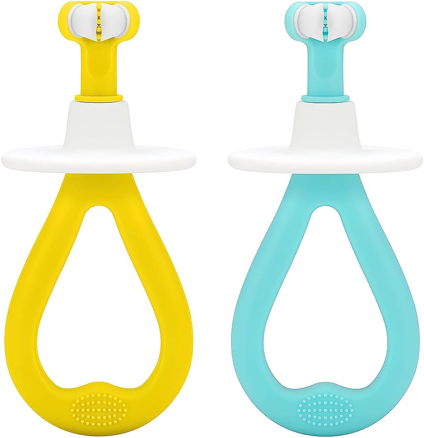 Baby Toothbrush 12 Months and Up,Toddler Training Toothbrush with Soft Silicone Bristles,Great Gifts for Kids for Various Day (Yellow+Green)