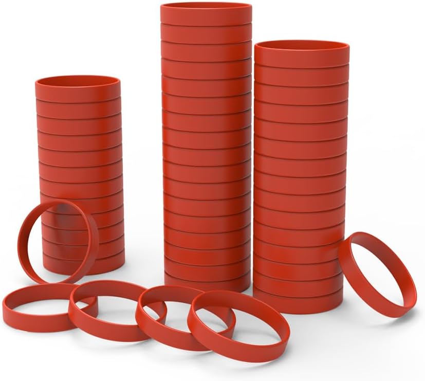 YalsFTY Silicone Rubber Wristbands for Events – 50 Count – Waterproof ID Rubber Bracelets (Red)