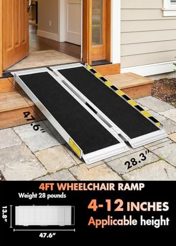Protable Wheelchair ramp 4FT,Non-Slip Folding Aluminum Handicap Ramps,Threshold Ramps for Home,Holds up to 800lbs,Wheelchair ramp for Steps (4FT(Useing Height 4-12inch))