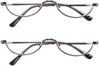 REAVEE 2 Pack Retro Designer Half Moon Reading Glasses for Women Men Spring Hinge Half Frame Readers Stylish Slim Eyeglasses with Pouch, Gun Grey 2.5
