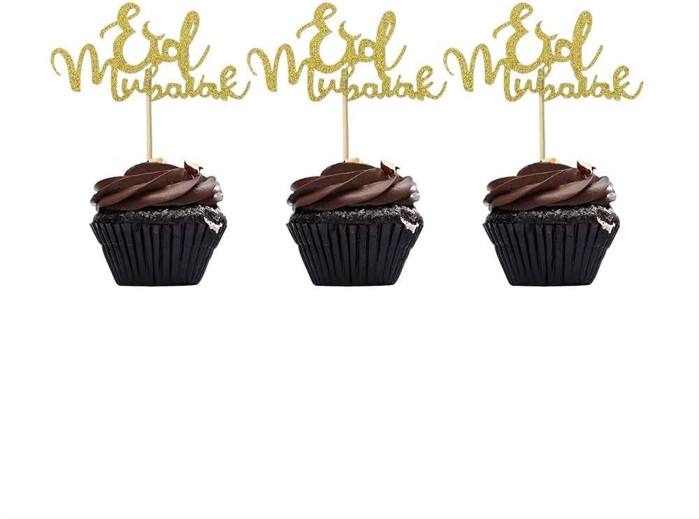 Confetti Eid Mubarak Cup Cake Topper Ramadan Kareem Party Decorations Islamic Muslim Party Decors Supplies Gold Glitter 20Pcs