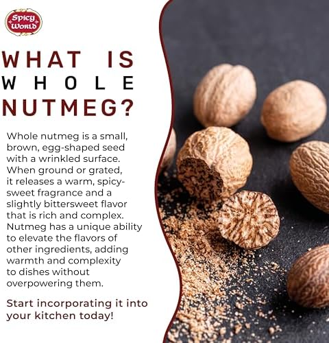 Spicy World Nutmeg Whole 3.5oz (100g) - Premium Grade from Indonesia, Pure, Natural, Gluten Free