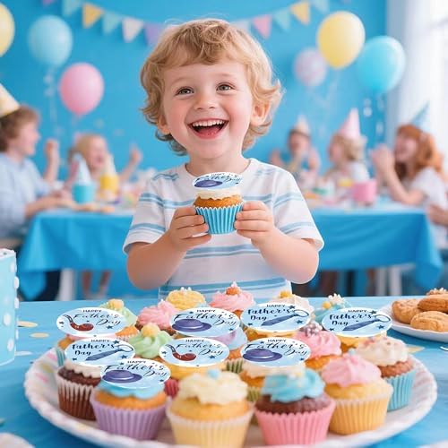 48 Pcs Edible Happy Fathers Day Cupcake Toppers Cupcake Picks Happy Father's Day Theme Men Birthday Party Cake Decorations Supplies