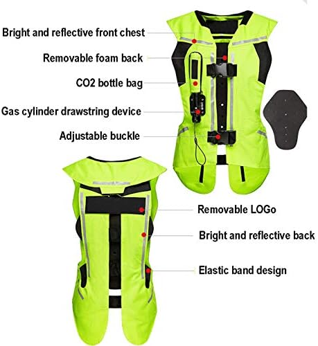 Reflective Protective Airbag Vest Motorcycle Anti-Fall Vest 600D Canvas Fabric, Wear-Resistant and Breathable Washable (No CO2 Gas Cylinder) (Color : B Green, Size : 3X-Large)