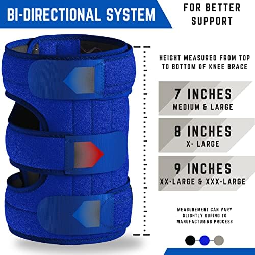 TechWare Pro Knee Brace Support - Knee Braces for Knee Pain. Relieves ACL, LCL, MCL, Meniscus Tear, Arthritis, Tendonitis Pain. Dual Stabilizers Non Slip Neoprene. Adjustable Bi-Directional Straps -5 Sizes