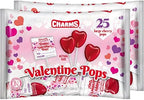 Charms Cherry Valentine Pops 25 count Bag - 2 Pack Total 50 Lollipops Cherry Heart Shape with Valentine's Wrappers