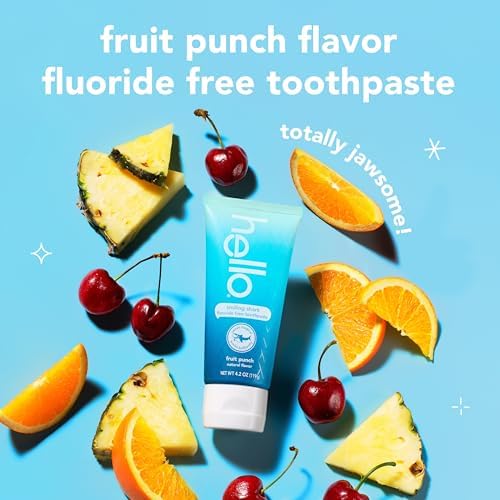 Hello Smiling Shark Fluoride Free Kids Toothpaste, Natural Fruit Punch, 4.2 Oz Tube (Pack of 3)