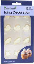 Oasis Supply Seashells and Starfish Sugar Decorations, Cupcake Toppers, 12 Count