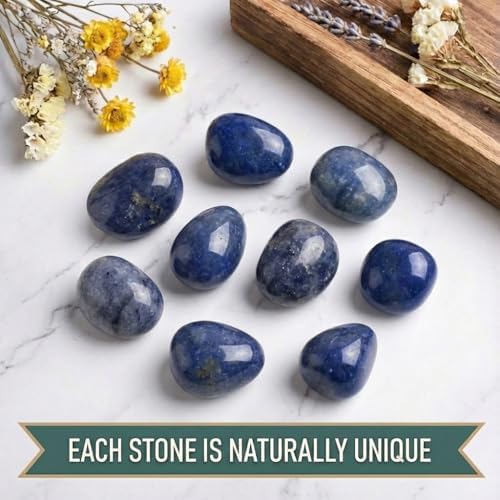 Super Large Polished Blue Aventurine Healing Crystal Stones - 2 Pcs of 1.2" Worry Stone for Anxiety, Pocket Palm Gemstones Handpicked Natural Tumbled Rocks for Meditation, Reiki, Chakra, Home Decor