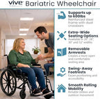 Vive Extra-Wide Bariatric Wheelchair for Adults (600 LB Capacity) Foldable, Heavy Duty, Manual & Transport Wheel Chair - Portable Senior Drive Travel Scooter for Elderly Transfers (26" Seat)
