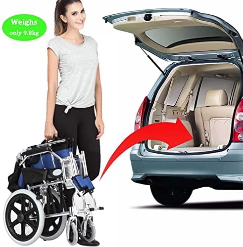 Lightweight Transport Wheelchair with Handbrakes, Folding Transport Chair for Adults with Swing-Away Footrest,Foldable Wheel Chair and Lightweight Folding Wheelchair for Storage and Travel,16 in Rear