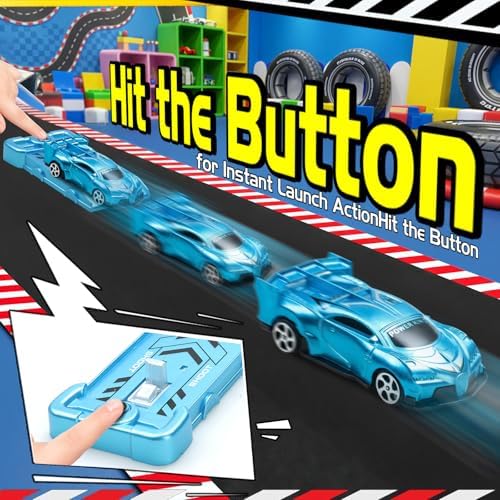 Aooess 6 Pcs Catapult Car Toy for Toddlers 3-5: Car Toy Set with Launchers and Trophy, Portable Pocket Race Cars, Interactive Racing Toys for Children, Fun Gift for Kids Ages 3+