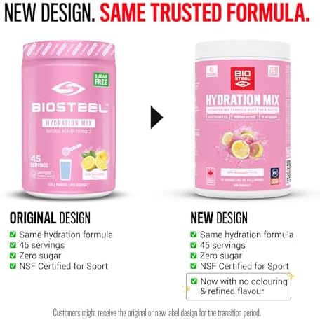 BIOSTEEL Zero Sugar Hydration Mix, Great Tasting Hydration with 5 Essential Electrolytes, Pink Lemonade, 45 Servings per Tub