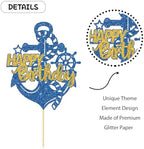 Ship's Anchor Happy Birthday Cake Topper, Nautical Baby Shower Cake Decor, Sailor Men Boy Birthday Party Decorations Supplies Blue Glitter