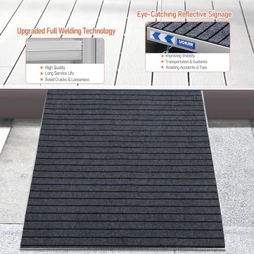 Threshold Ramp for Wheelchairs, 3.4-7.1" Rise and 36"×36" Platform Aluminum Wheelchair Ramp, Door Threshold Ramps with a Non-Slip Thick Door Mat