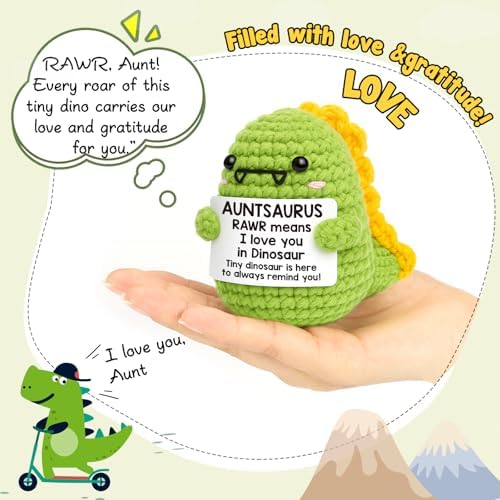 OCCdesign Mini Gifts for Aunt RAWR I Love You Auntie Best Aunt Ever Gifts Handmade Emotional Positive Crochet Dinosaur for Appreciation Thanksgiving Day Birthday Gift for Auntie Aunty to be