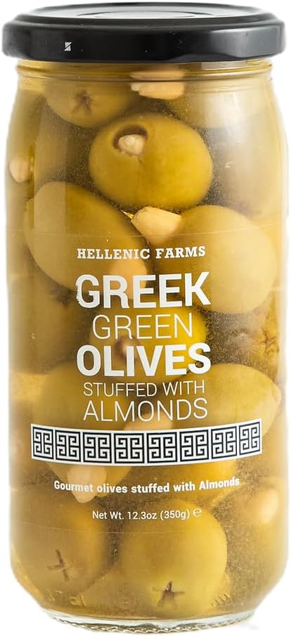 Hellenic Farms Greek Green Olives Stuffed with Almonds, 12oz
