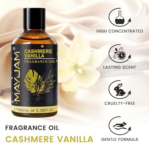 Cashmere Vanilla Fragrance Oil Essential Oil, MAYJAM 3.38FL.OZ Cashmere Vanilla Oil for Diffusers for Home, Long Lasting Scented Oils for Soap Candle Making - 100ML