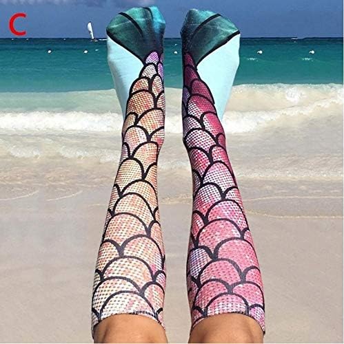 2-Pair Mermaid Knee High Stocking, Soft Over the Calf Boot Socks Leg Warmers Stockings for Cosplay Women