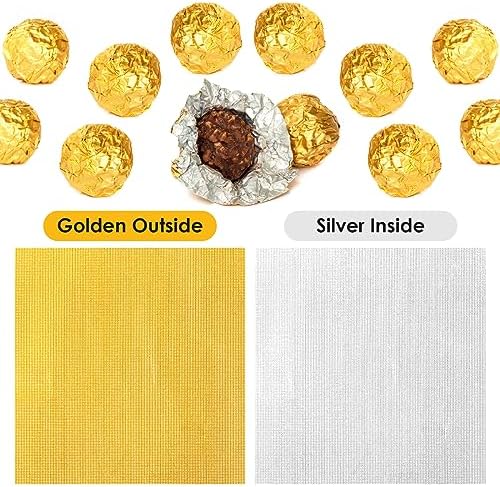 300 Pcs Gold Foil Candy Wrappers, 3x3 Inches Square Golden Chocolate Wrappers Aluminium Foil Wrapping Paper DIY Candy Chocolate Packaging for Wedding Birthday Party