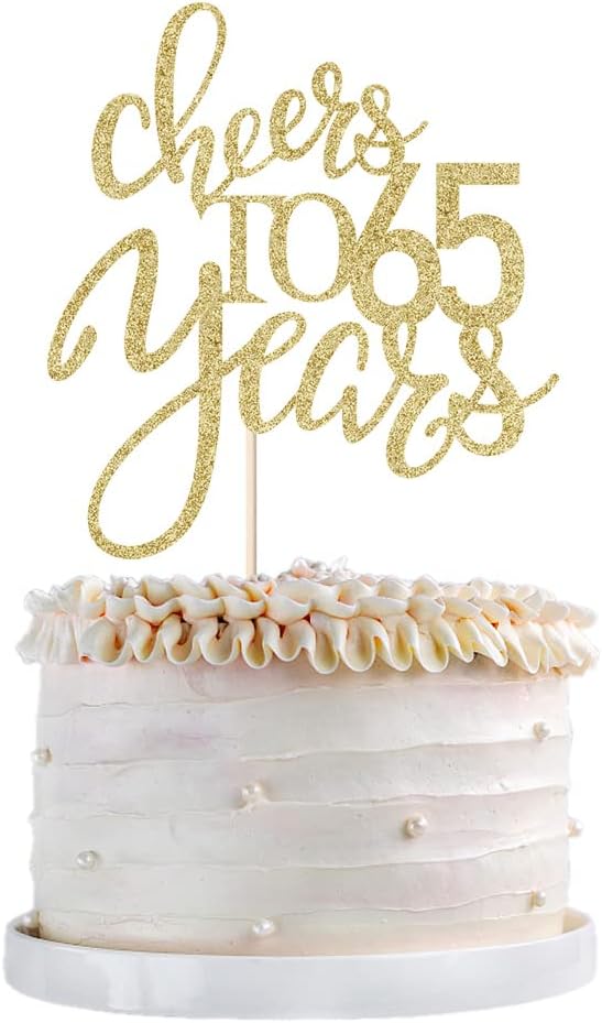 Gold Glitter Cheers to 65 years Cake topper, Happy 65th Birthday Cake Decorations,Perfect for 65 Years Cake Decorating,Wedding/Anniversary Party Decorating supplies.