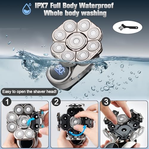 9D Electric Head Shaver for Bald Men, Upgraded 5-in-1 Head Shaver for Bald Men, Waterproof Wet/Dry Grooming Kit Electric Shaver for Men, Cordless Rechargeable Bald Head Razor for Home&Travel