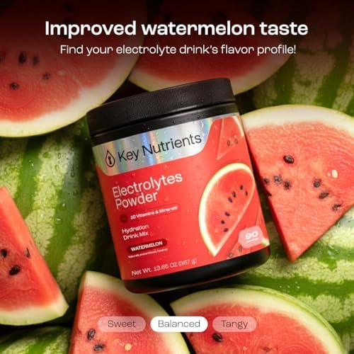 KEY NUTRIENTS Multivitamin Electrolytes Powder No Sugar for Recovery - Refreshing Watermelon Electrolyte Powder - Hydration Powder - No Calories, Gluten Free Electrolytes Powder - 90 Servings