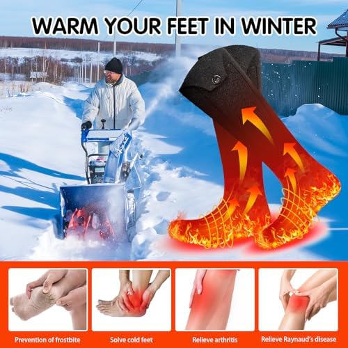 Heated Socks for Women - 5V5000mAh Rechargeable Electric Heated Socks with 4 Heating Levels/Heat Up to 9 Hours/375°Foot Sole & Instep Heating for Skiing, Camping, Fishing, Hunting
