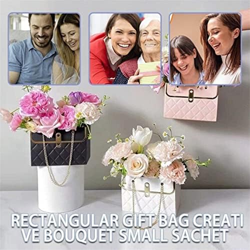 NADUSEP 4 PCS Flower Paper Gift Bag Bouquet Storage Bucket, Florist Flower Hand bag with Metal Chain Gift Case for Gifts Wrapping Supplies Bulk Mother's Day Valentine's Day Women's Day (White)