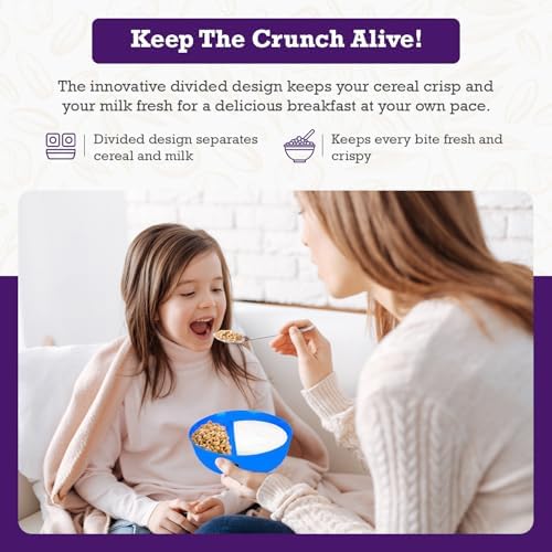 Just Solutions Crunch Anti-Soggy Cereal Bowl - Keeps Cereal Fresh & Crunchy | BPA Free | Microwave Safe | Ice Cream & Topping, Yogurt & Berries, Fries & Ketchup and More - Blue