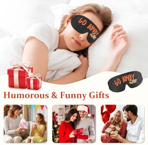 Funny 3D Zero Pressure Sleep Eye Mask for Men Women Side Sleeper, Adjustable Blackout Soft Breathable Eye Masks for Travel Nap Night Sleep, Humorous Gift Stocking Stuffers (GO Away)