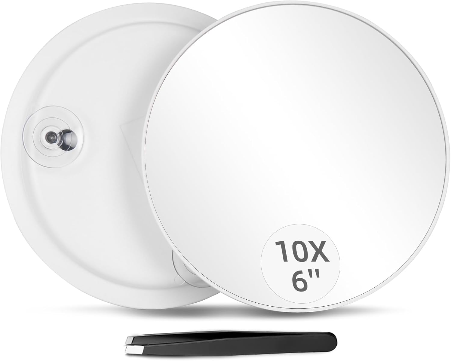 10X Magnifying Mirror with 3 Suction Cups - 6'' Stick on Makeup Magnification 10X Travel Magnified Mirror Portable Handheld Magnification and Tweezers Set for Travel, Makeup, Bathroom