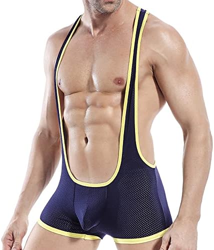 Men's Mesh Jockstrap Bodysuit Sexy Leotard Wrestling Singlet Jumpsuit Bulge Pouch Underwear