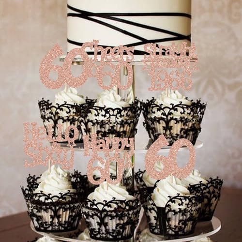 30PCS Happy 60th Birthday Cupcake Toppers Hello 60 Straight Outta 1966 Cupcake Picks Sixty Cheers to 60 Years Cake Decorations for 60th Birthday Anniversary Party Decorations Supplies Rose Gold