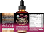 USDA Organic Vitamin B-Complex B5 Pantothenic Acid | B12 Methylcobalamin | B1 Thiamine | B6 Pyridoxine | B7 Biotin | B9 Folic | B3 Niacinamide - B Complex Liquid Drops, Made in USA Supplement, 2fl oz