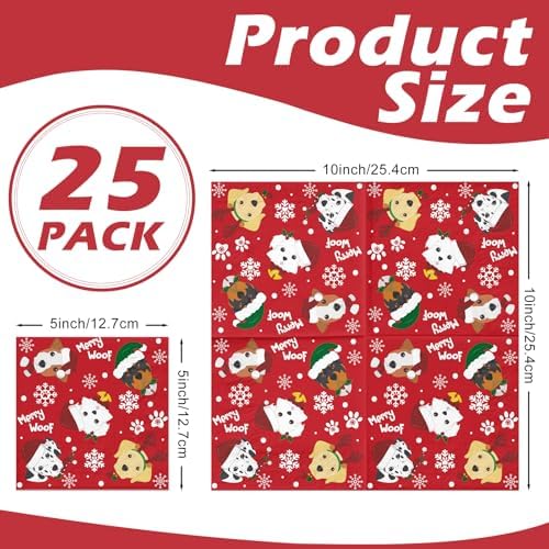 RUSPEPA 25 Pcs Christmas Dog Cocktail Napkins, 3 Ply Cute Puppy Faces and "Merry Woof" Design, Red Disposable Napkin Paper with for Holiday Party Table Decor, 5 x 5 Inch