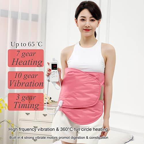Heating Sauna Belt with Hot Compress & Vibration Massage，Lumbar Abdominal Stomach Belly Massager Back Pain Relief Machine,for Body Muscle Relax, Waist Trimmer Fitness Home Exercise(Pink)