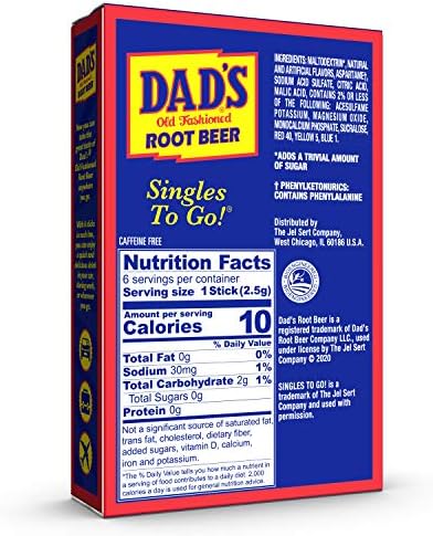Dad's Old Fashioned Root Beer Singles To Go Sugar Free Powder Drink Mix 6 Sticks Per Box, 12 Boxes (72 Total Sticks)