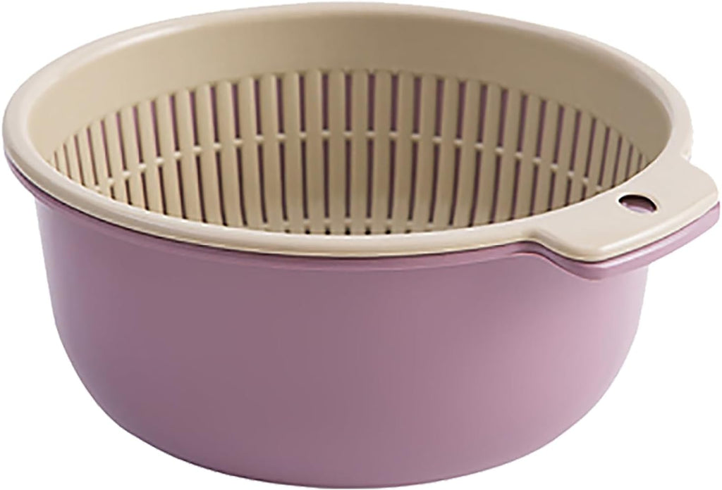 Fruits Vegetables Washing Basket,Round Plastic Double Layer Kitchen Strainer Colander Bowl Set Pasta Noodles Washing Basket for Fruit Vegetable Wash ()