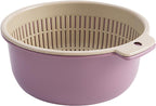 Fruits Vegetables Washing Basket,Round Plastic Double Layer Kitchen Strainer Colander Bowl Set Pasta Noodles Washing Basket for Fruit Vegetable Wash ()