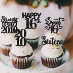 30PCS Black 16th Birthday Cupcake Toppers Glitter Sixteen Happy 16 Straight Outta 2010 Cupcake Picks for Cheers to 16 Years 16th Birthday Wedding Anniversary Party Cake Decorations Supplies