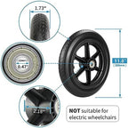 Pair of 12 Inch Wheelchair Replacement Wheels, 12 1/2 x 2 1/4" Solid Tire Rear Wheels for Manual Wheelchair, Transport Chair Parts, Back Wheels (12 1/2 x 2 1/4" (Black))