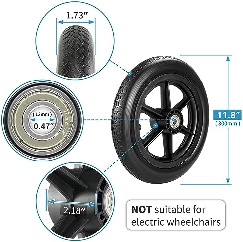 Pair of 12 Inch Wheelchair Replacement Wheels, 12 1/2 x 2 1/4" Solid Tire Rear Wheels for Manual Wheelchair, Transport Chair Parts, Back Wheels (12 1/2 x 2 1/4" (Black))