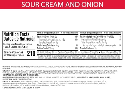 Pringles Potato Crisps Chips, Lunch Snacks, Office and Kids Snacks, Grab N' Go, Sour Cream and Onion (12 Cans)