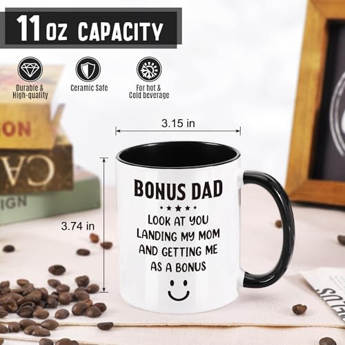 LEJIAJINW Bonus Dad Gifts Men Fathers Day Daddy Grandpa Papa Husband Father Stepdad Father in Law, Dad Birthday Gift, from Daughter Son Kids, Funny Dad's Ceramic Cup for Him