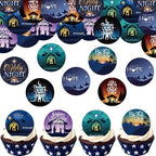 36PCS Edible Christmas Religious Nativity Cupcake Toppers Wafer Paper Happy Birthday Jesus Cupcake Picks Holy Nativity Toppers for Christmas Jesus Theme Party Decor Supplies (Pattern 1)