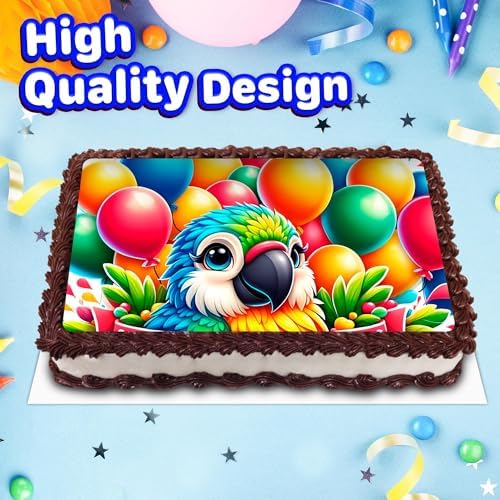 8.3 x 11.7 Inch Edible Square Cake Toppers – Parrot Themed Birthday Party Collection of Edible Cake Decorations