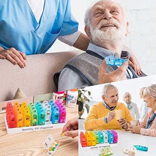 Daviky Monthly Pill Organizer 2 Times a Day - 30 Day Pill Box AM PM, BPA Free One Month Medicine Organizer Twice Daily, 31-Day Case to Hold Vitamins, Supplements & Medication